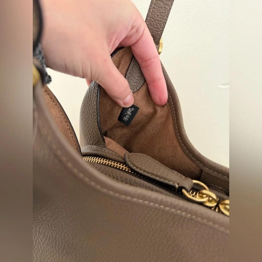 Coach Medium Bella Shoulder Bag NWT Dark Stone Pebble Leather - Picture 7 of 9